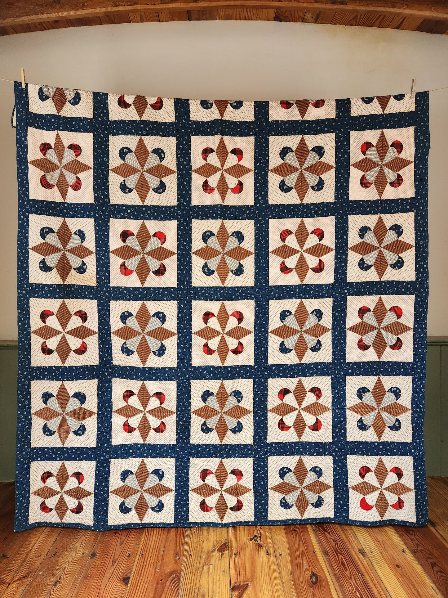 Antique Indigo & White Patchwork Crown Quilt c1890