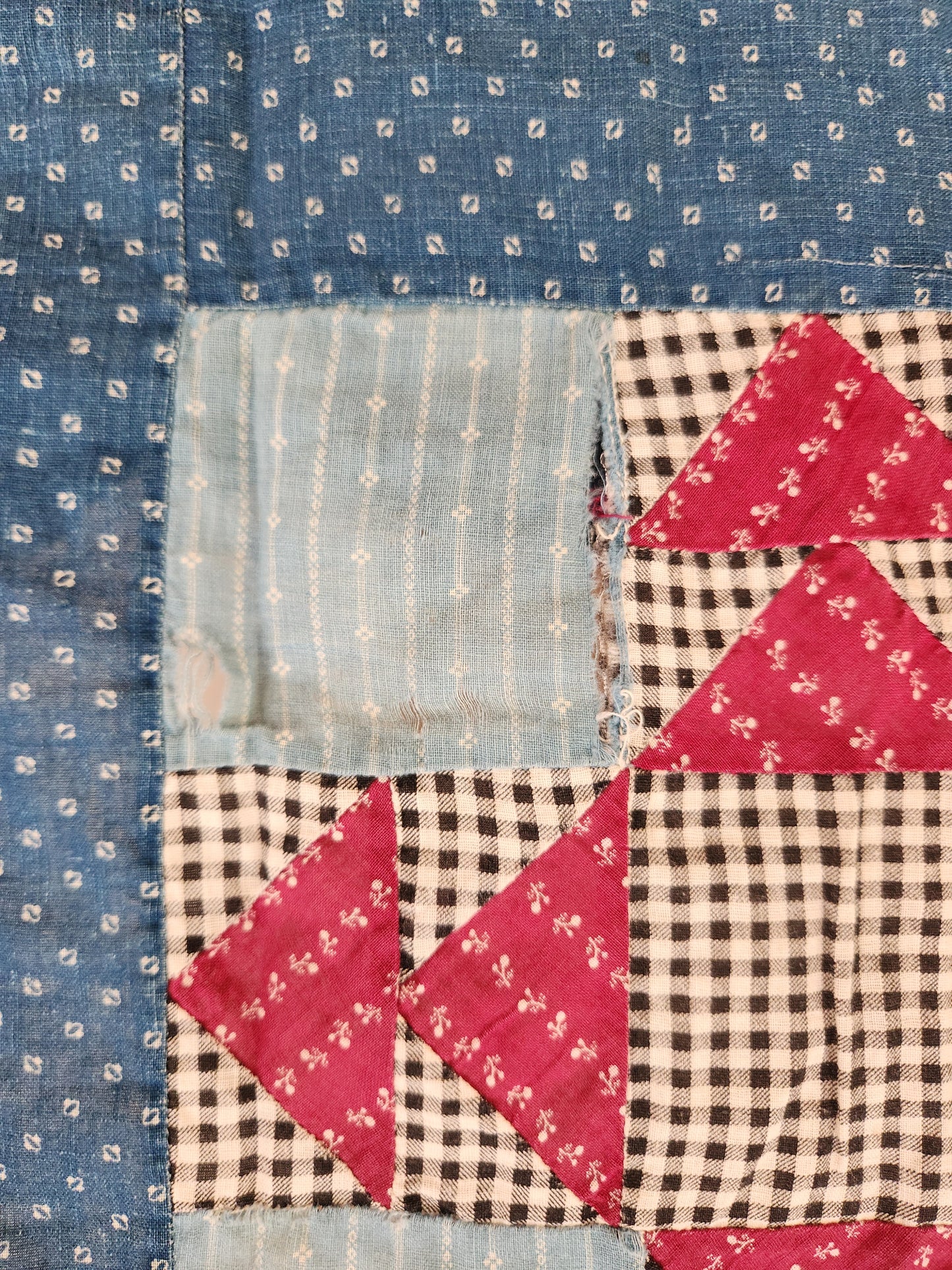 Antique Indigo Patchwork Quilt Top c1900