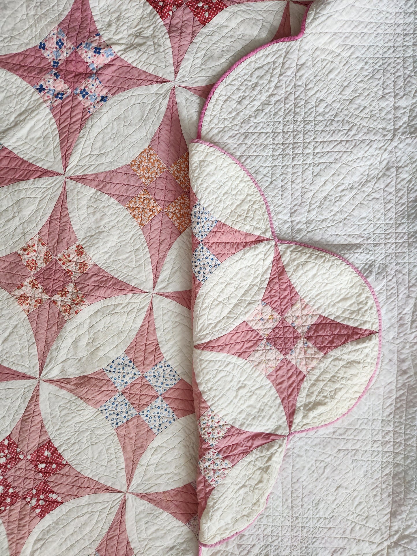 Vintage Pink Improved Nine Patch Quilt 1940