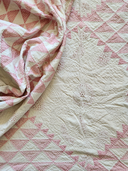 Antique Pink & White Flying Geese Quilt
