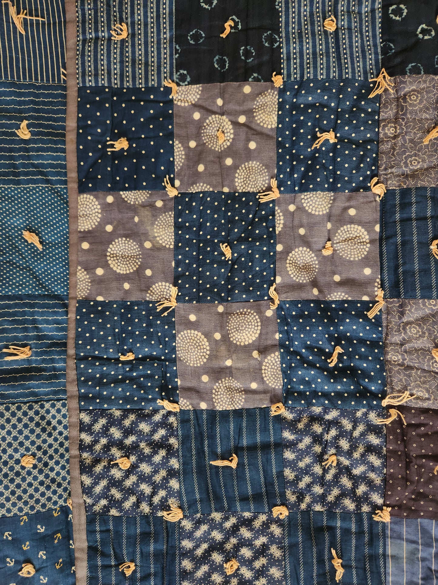 Antique Hand Tied Indigo Blue Patchwork Comforter Quilt