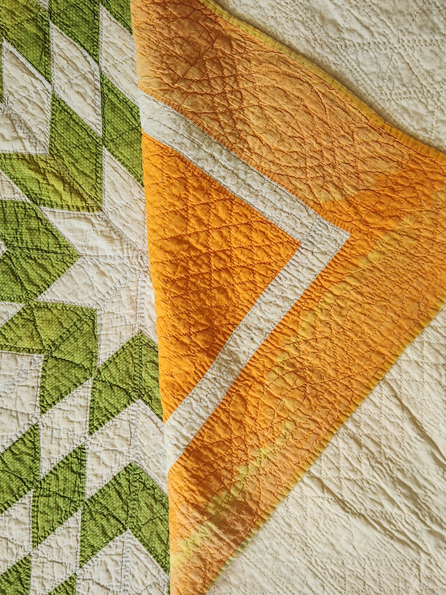 Antique Green and Orange Mathematical Star Quilt