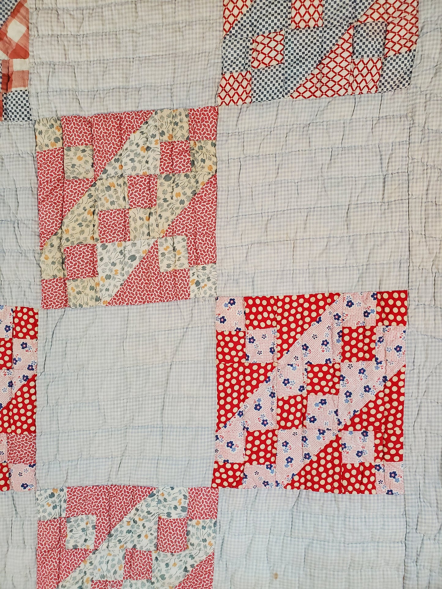 Red, White and Blue Gingham Vintage Quilt, ca 1930