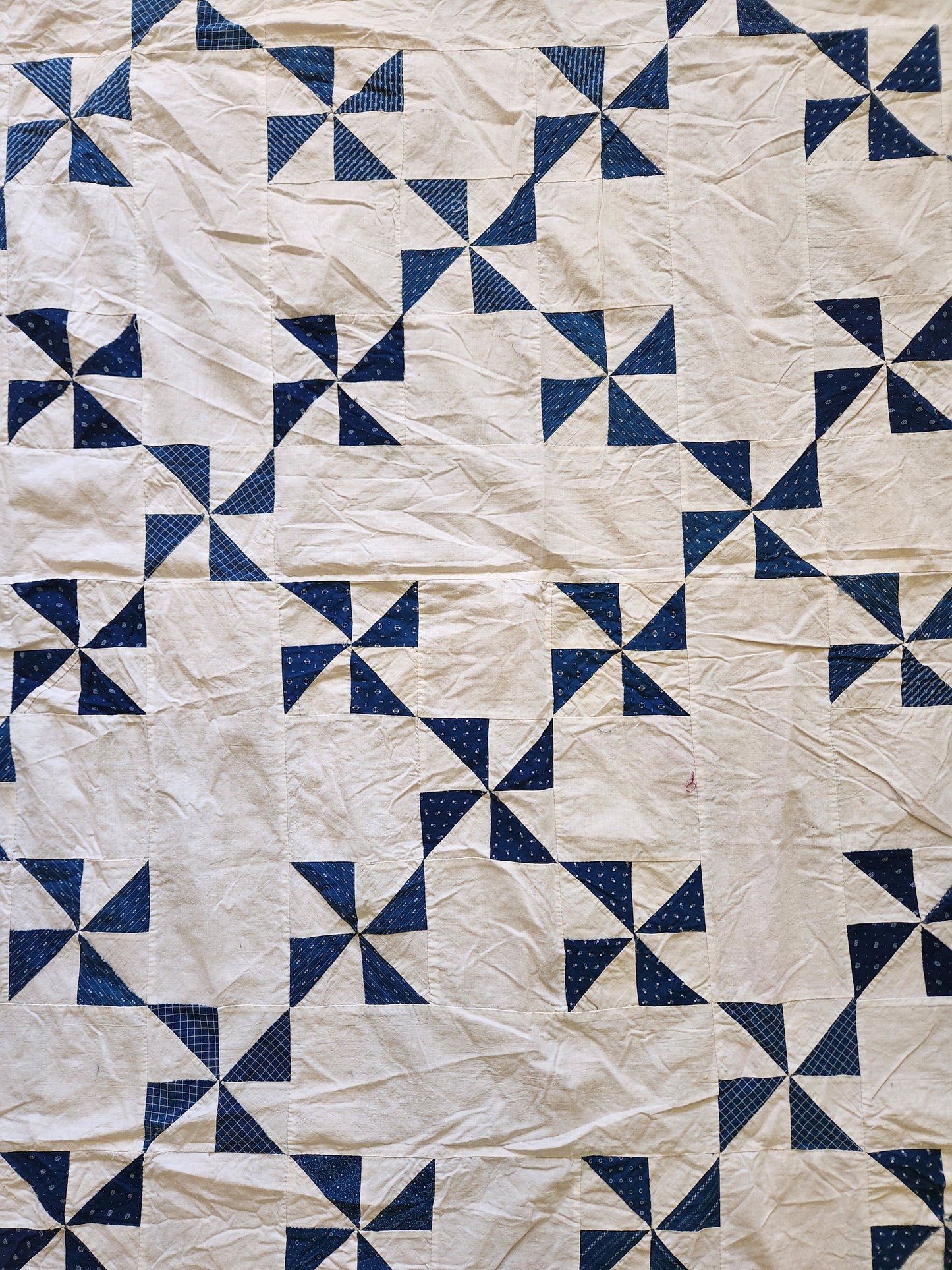 Antique Blue & White Pinwheel Quilt Top c1900
