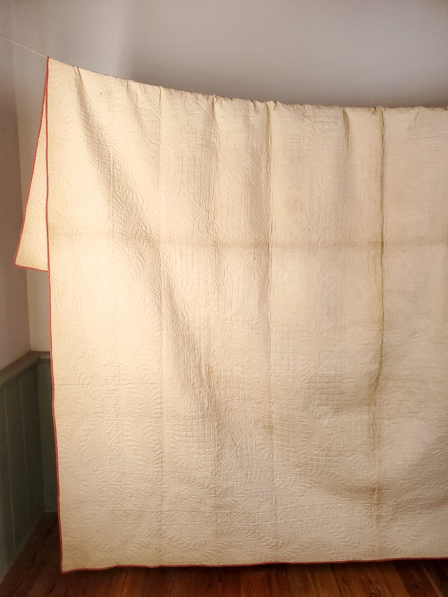 Mid 19th Century Red and White Antique Delectable Mountain Quilt