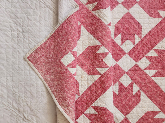 Antique Pink and White Bear Paw Quilt Patchwork c1890