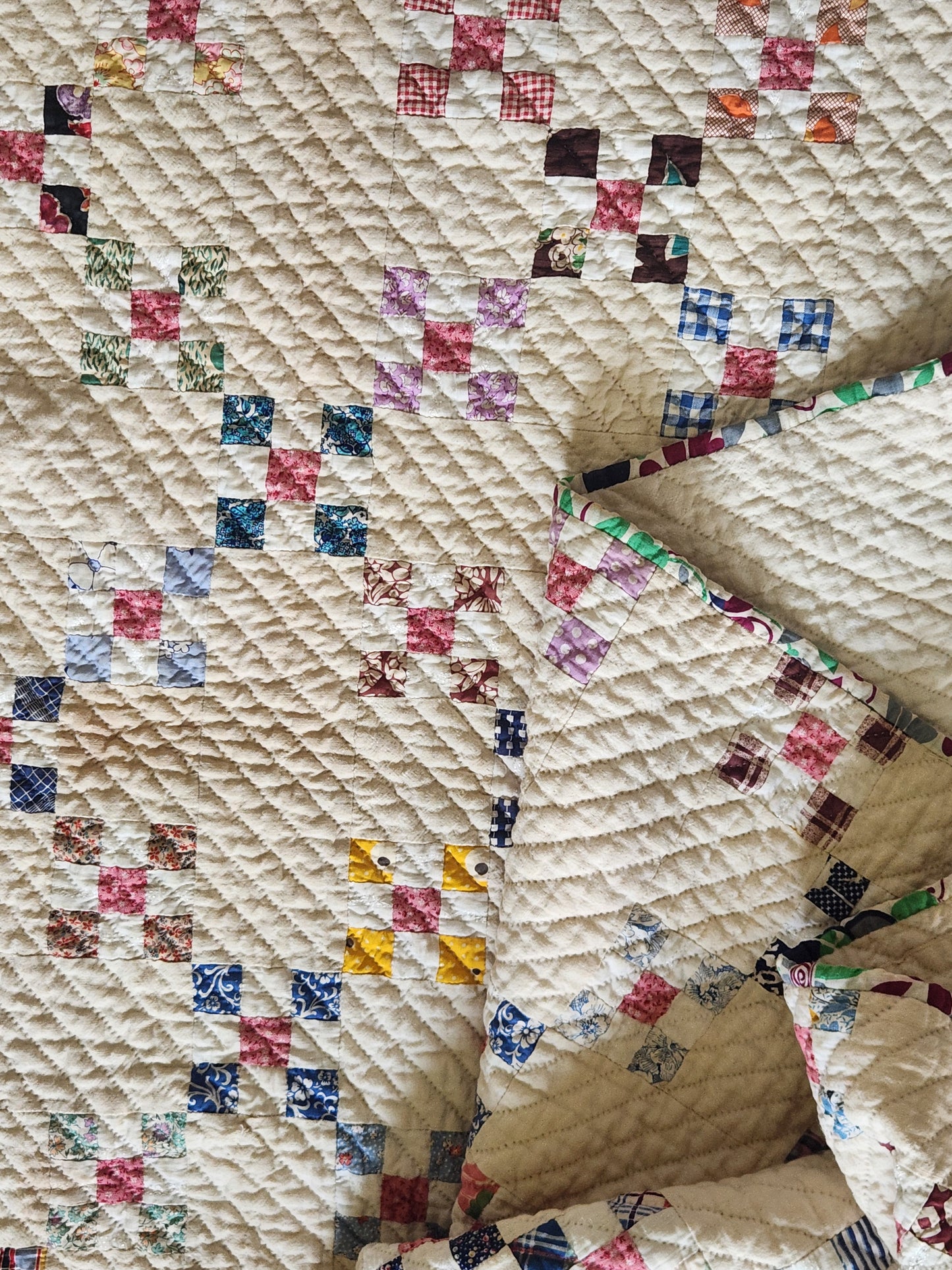 Vintage 9 Patch Variation Feed Sack Quilt