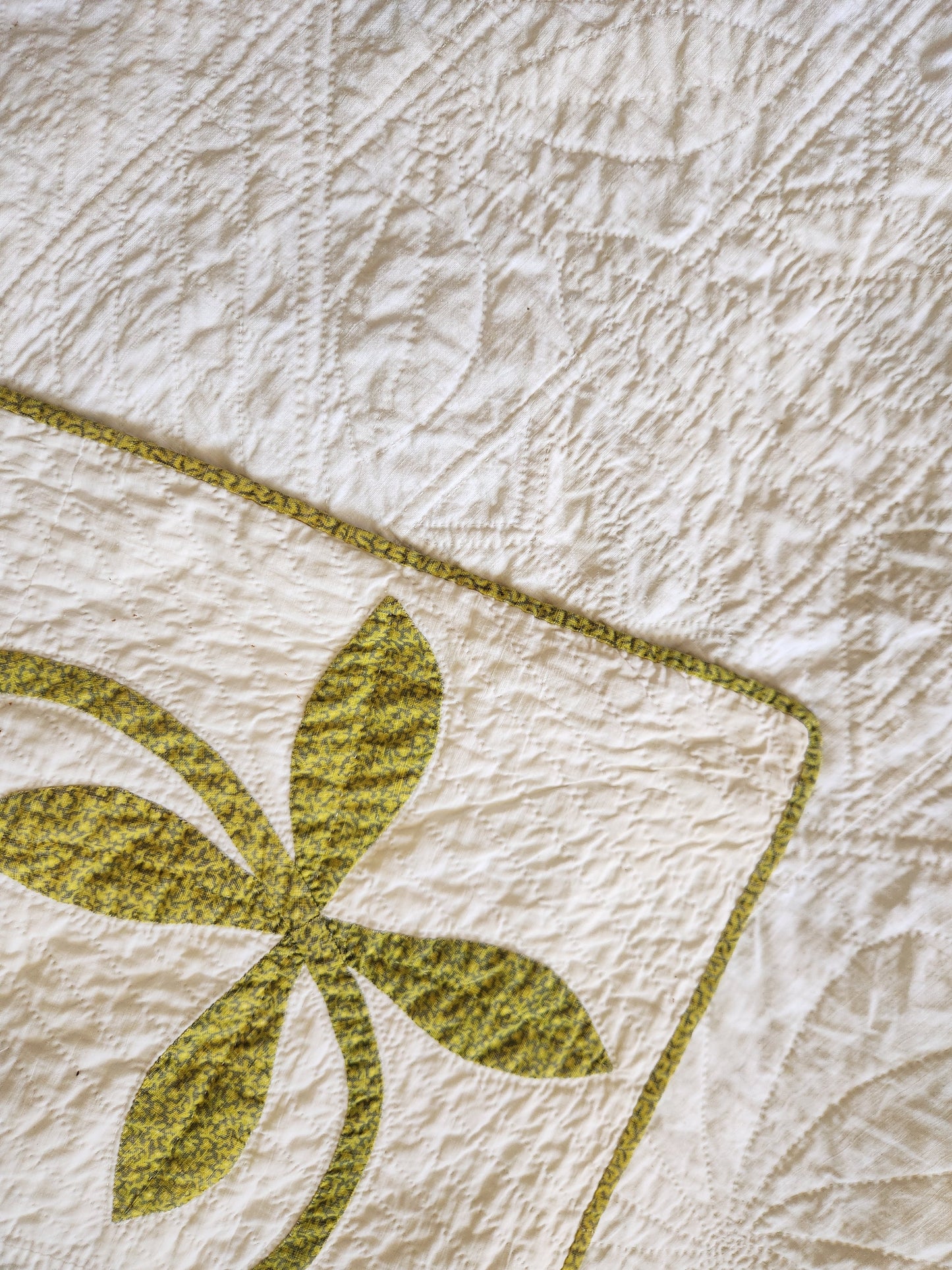 19th Century Green and White Lily Quilt