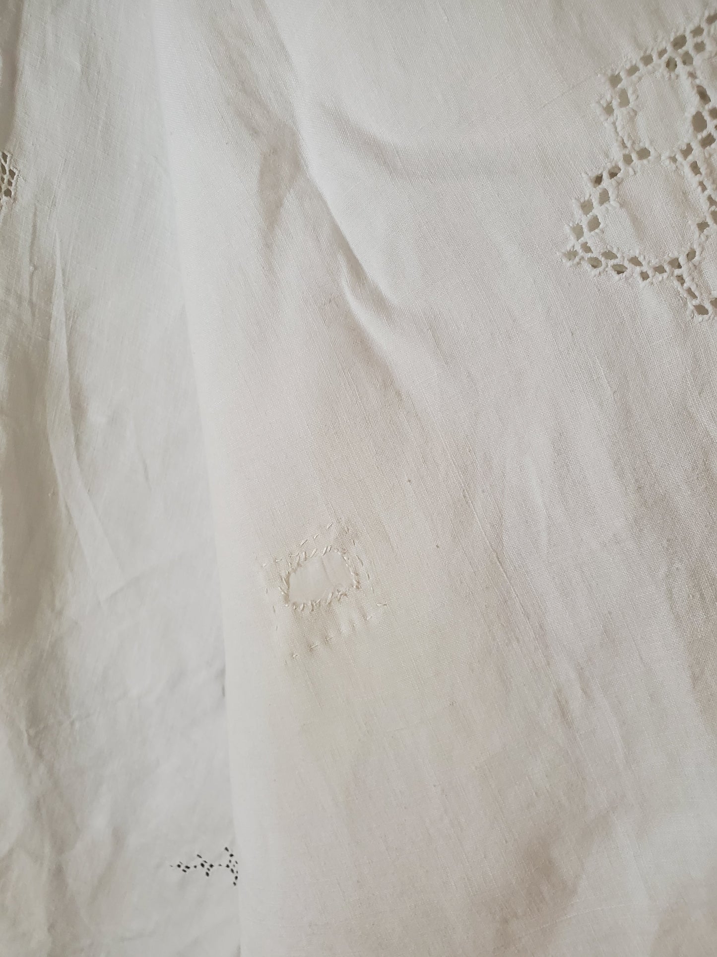 Heirloom Handmade Cutwork White Linen Tablecloth