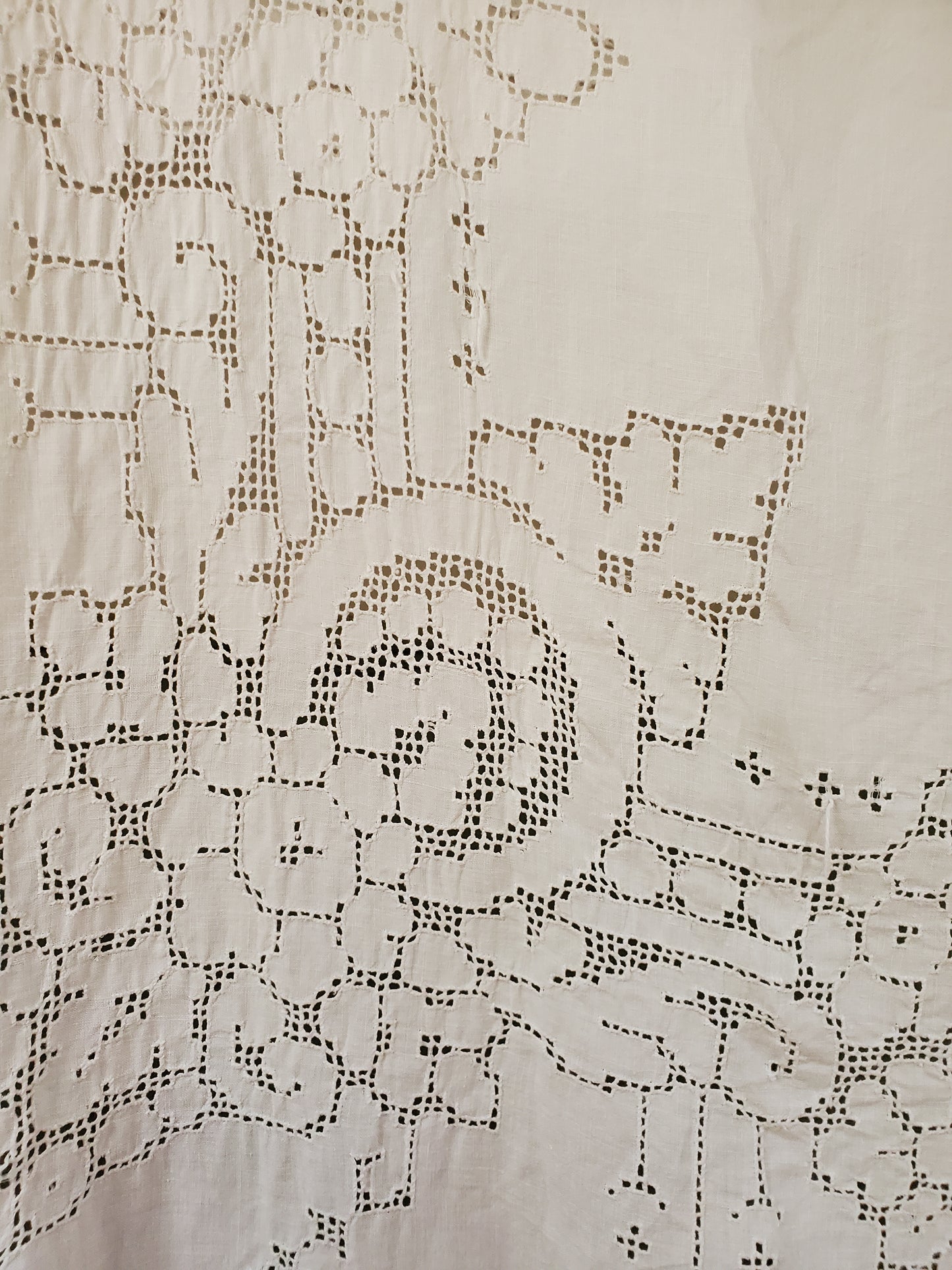 Heirloom Handmade Cutwork White Linen Tablecloth