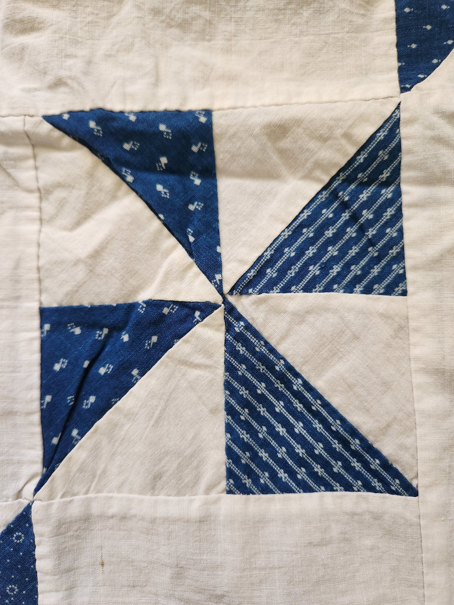 Antique Blue & White Pinwheel Quilt Top c1900