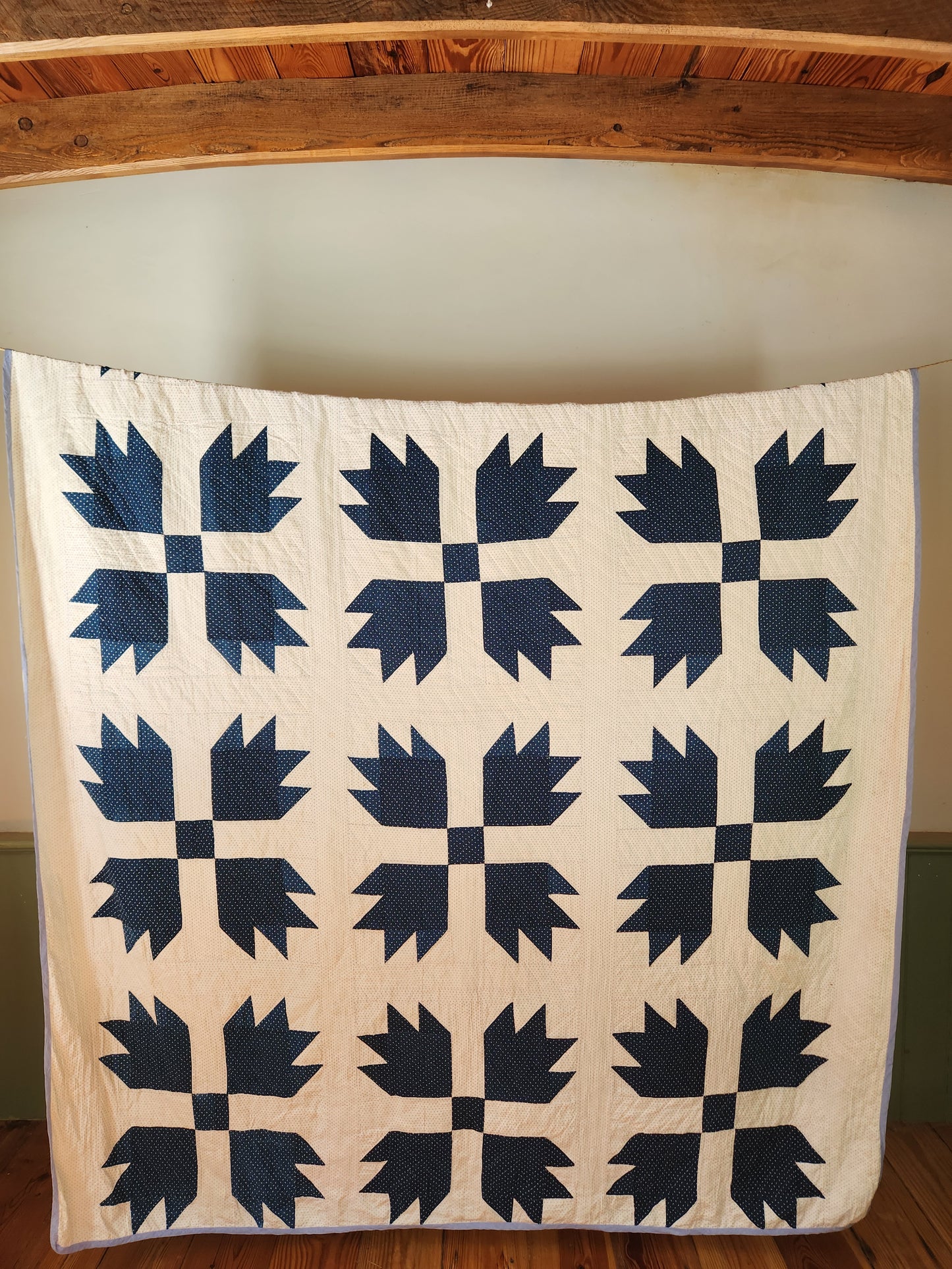 Antique Indigo and White Bear Paw Quilt c1900