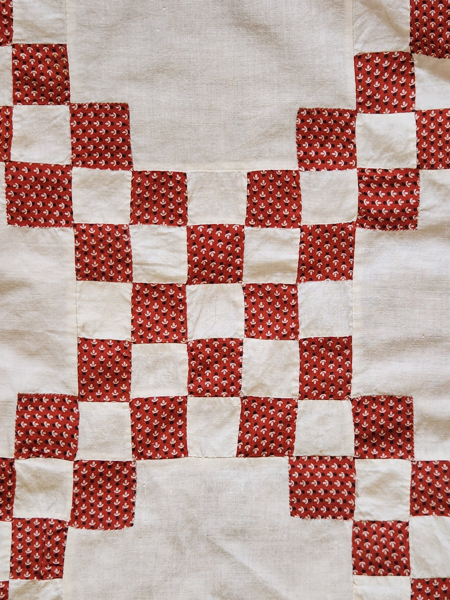 Antique Red & White Triple Irish Chain Quilt Top