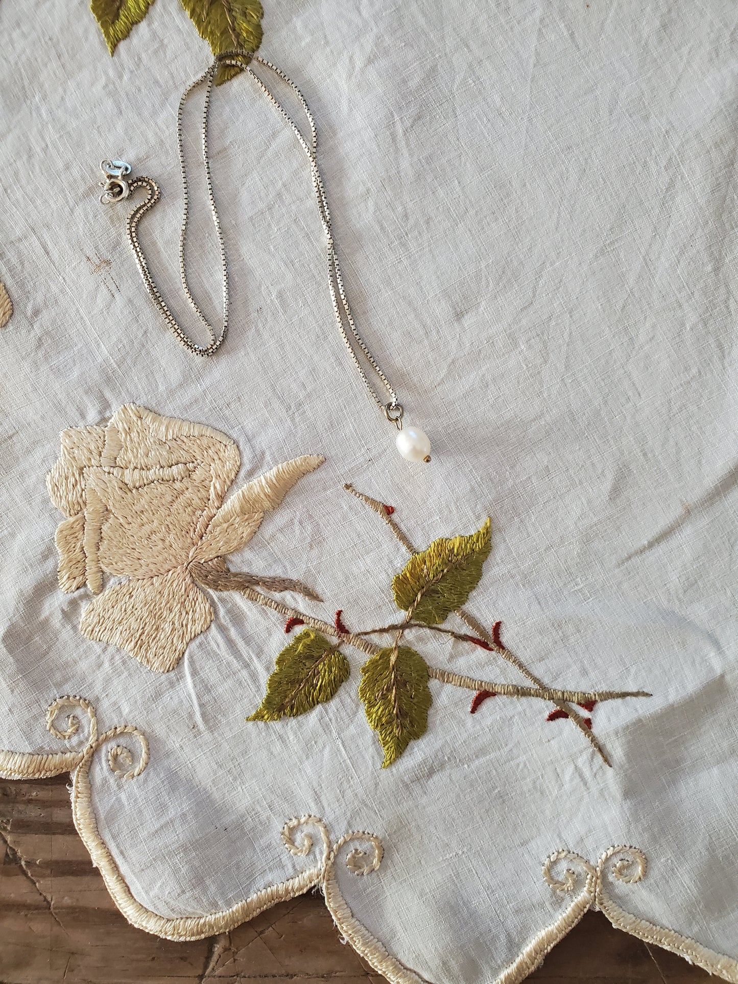 Embroidered Rose Linen