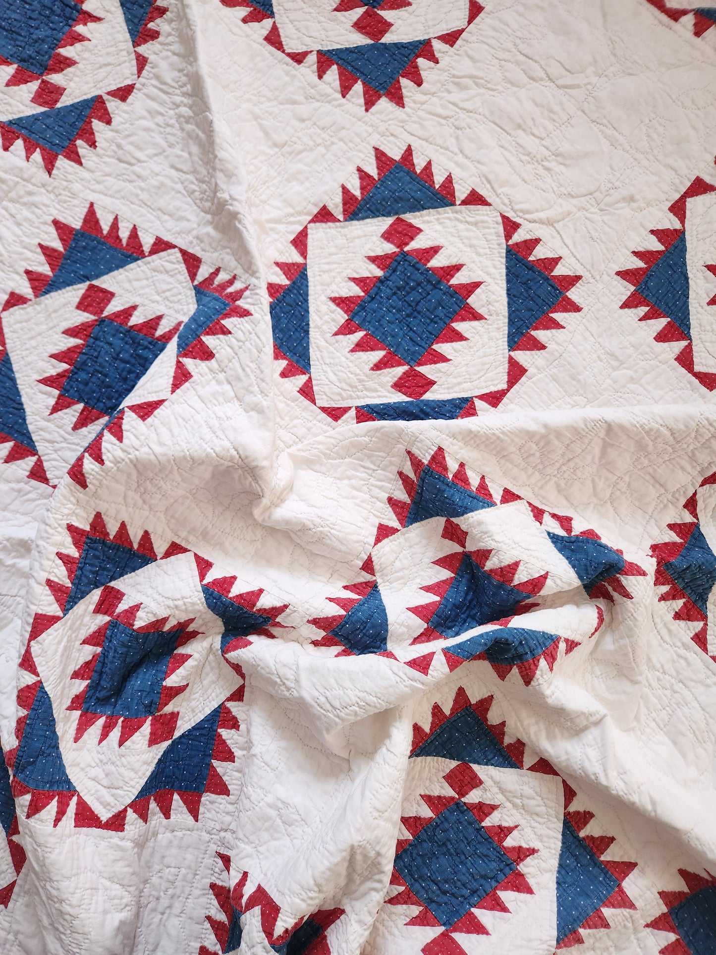 Antique Red, White & Blue Patchwork Quilt c1900