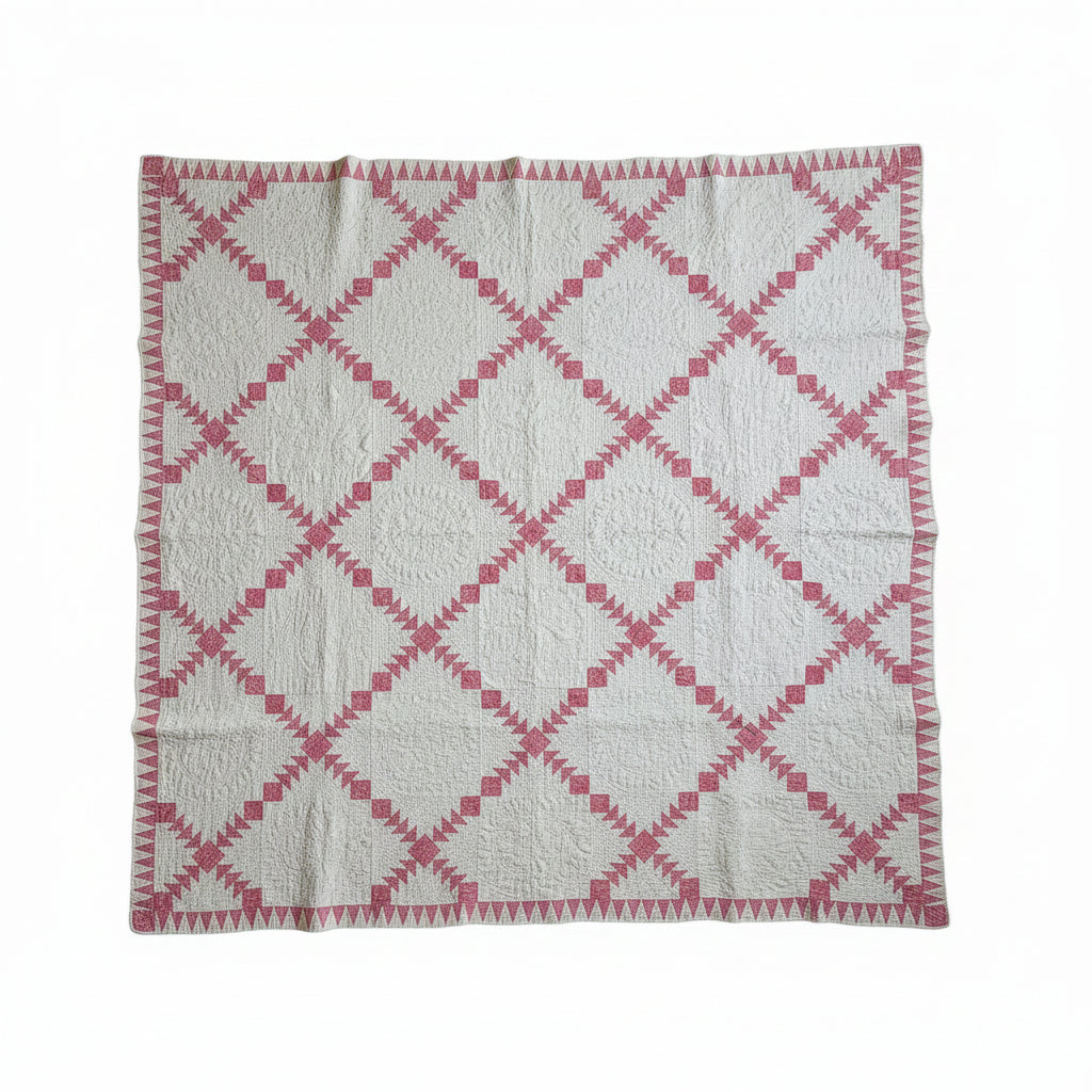 Antique Pink & White Flying Geese Quilt
