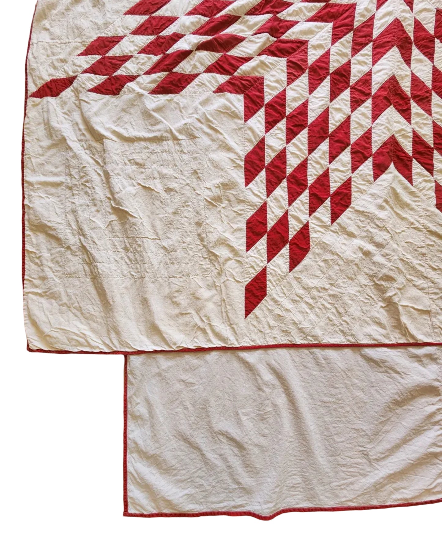 Antique Red and White Lone Star Quilted Coverlet c1900