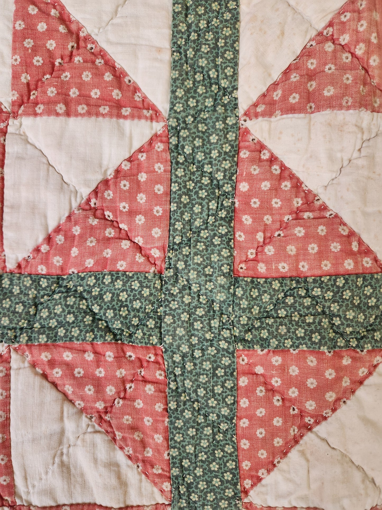 Antique Patchwork Quilt in Green & Red
