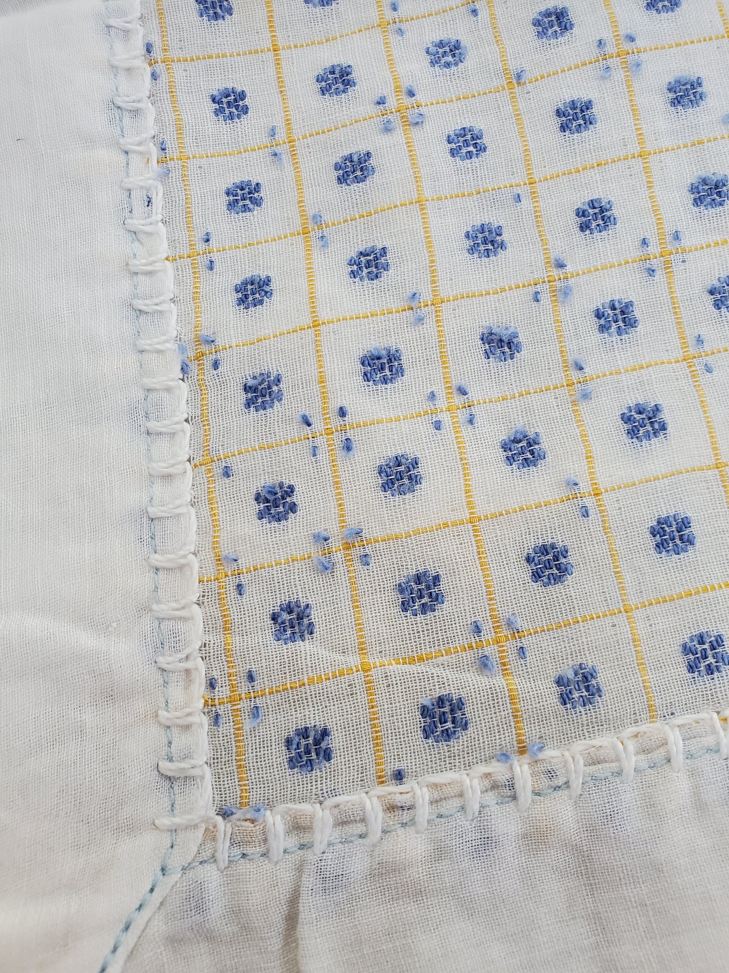 Handstitched Blue Yellow and White Cloth