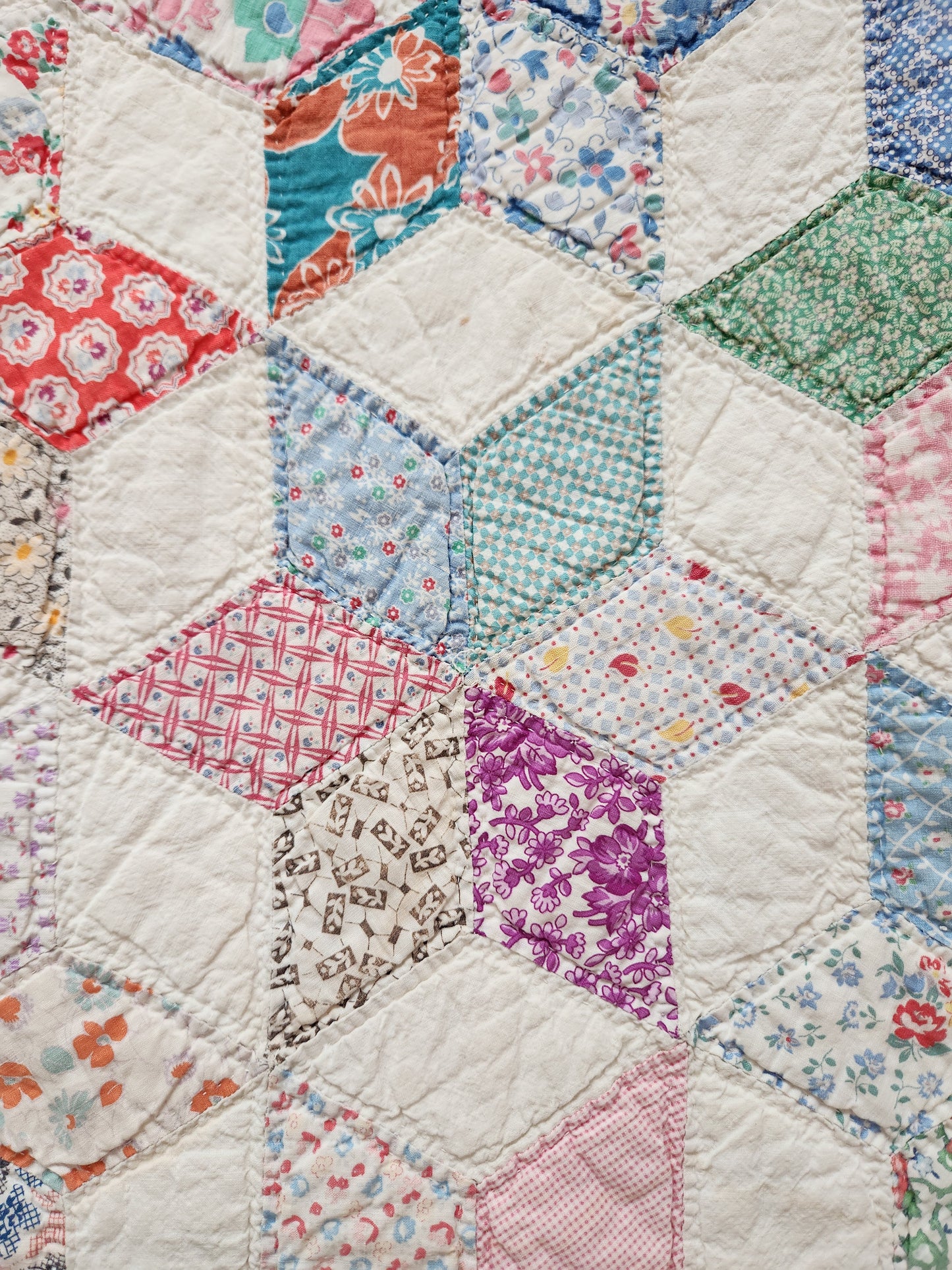 Stunning Feed Sack Star Quilt c1930