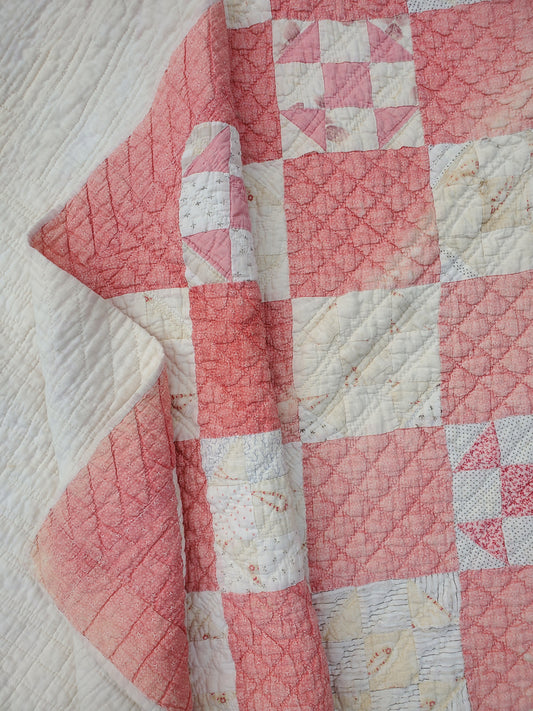 Antique Pink & White Patchwork Quilt