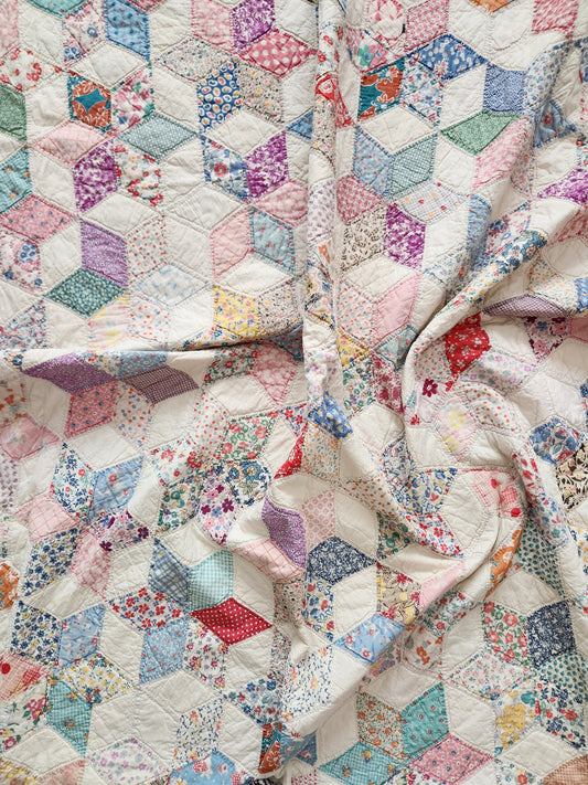Stunning Feed Sack Star Quilt c1930