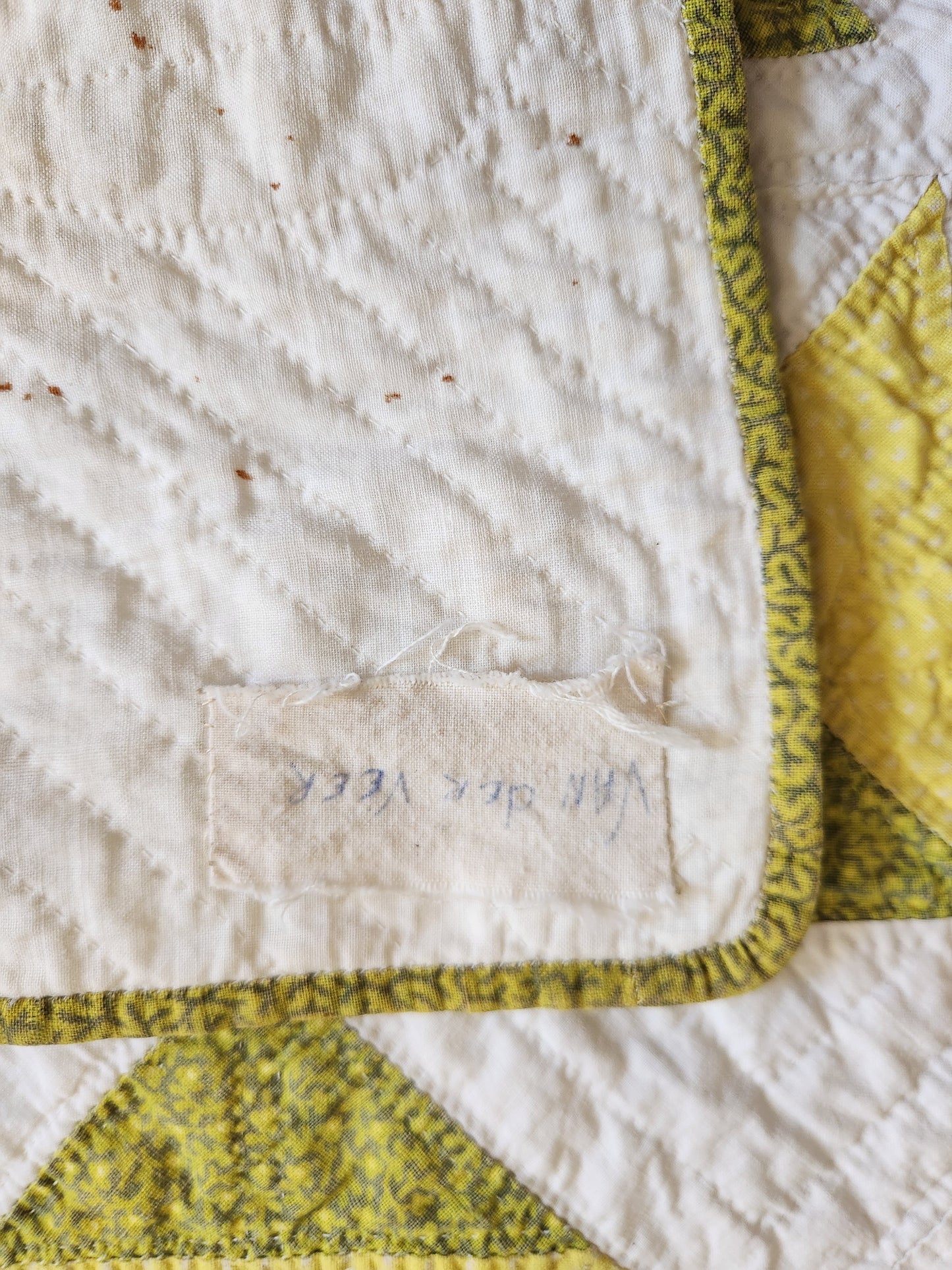 19th Century Green and White Lily Quilt