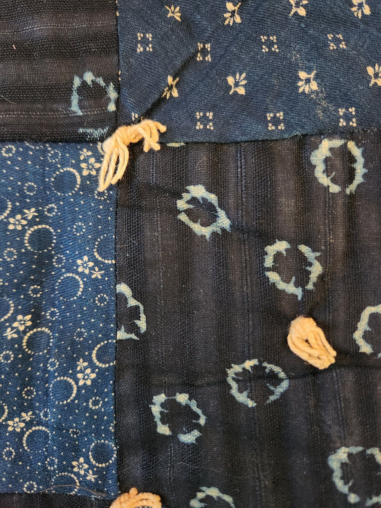 Antique Hand Tied Indigo Blue Patchwork Comforter Quilt