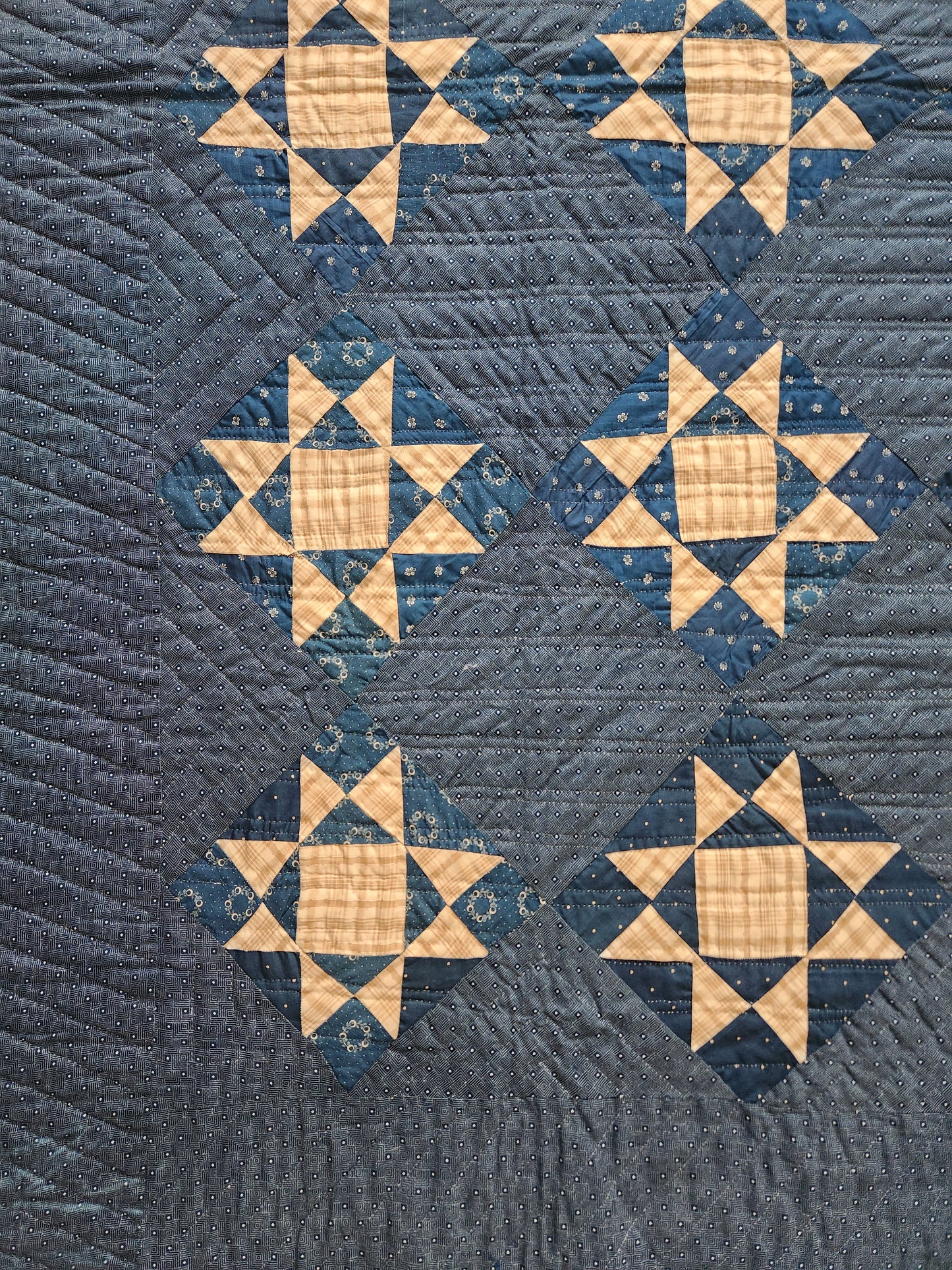 Blue Antique Ohio Star Quilt c1900