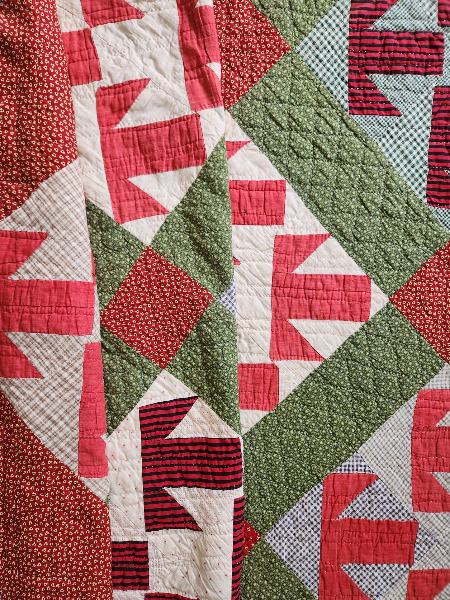 Antique 19th Century Red & Green Capital T Quilt