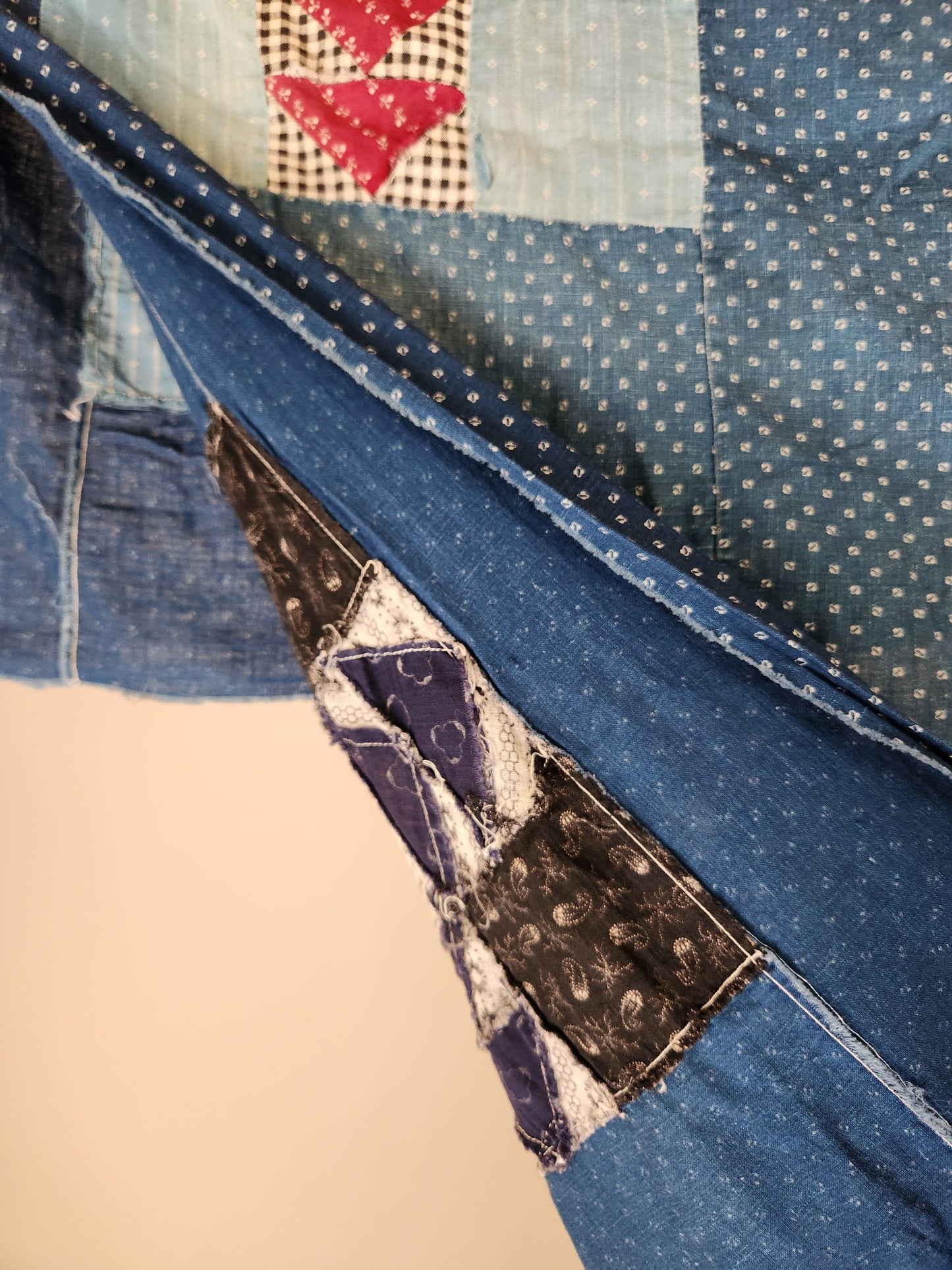 Antique Indigo Patchwork Quilt Top c1900