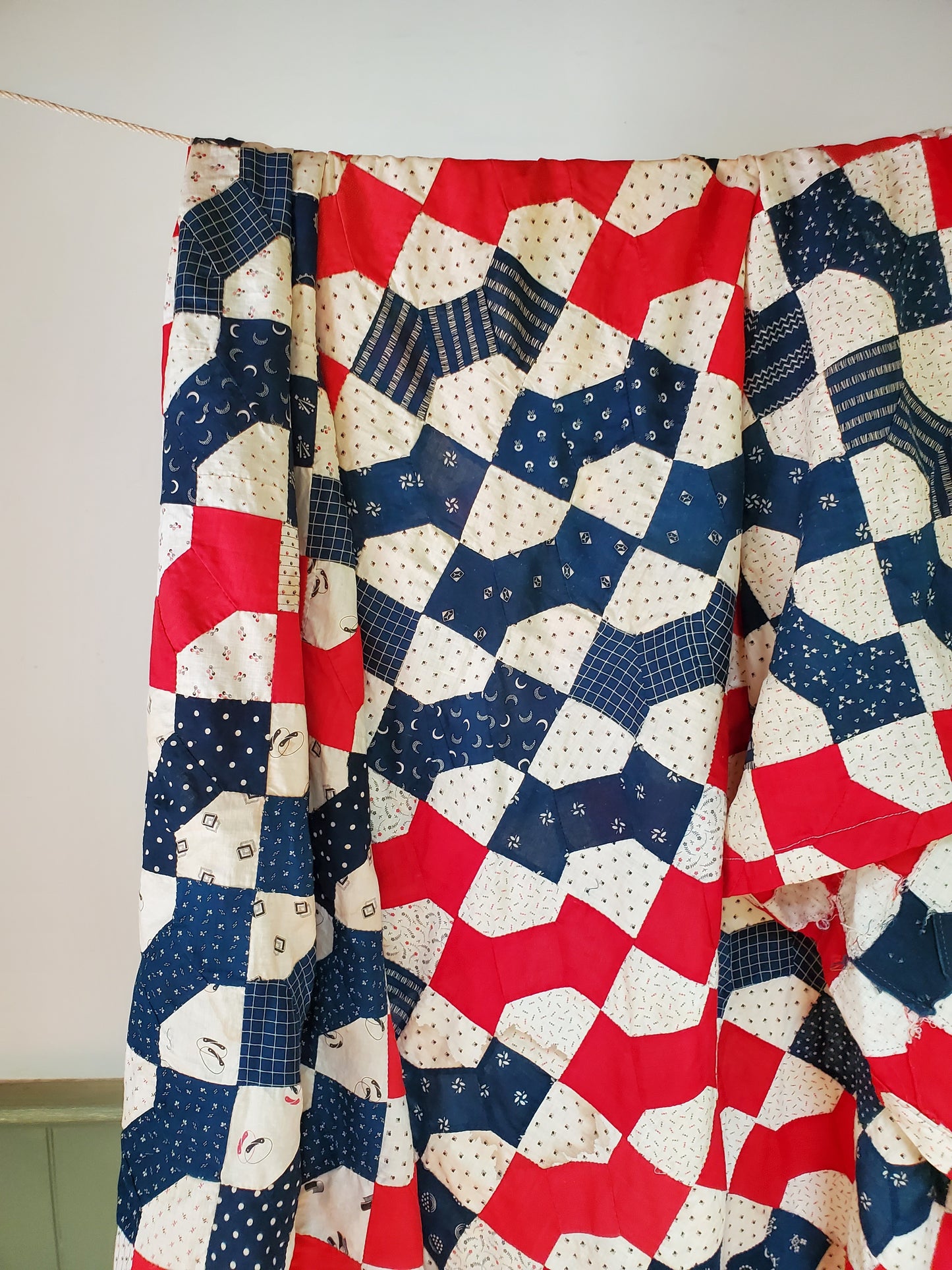 Antique Red White & Blue Quilt Top, ca 1900