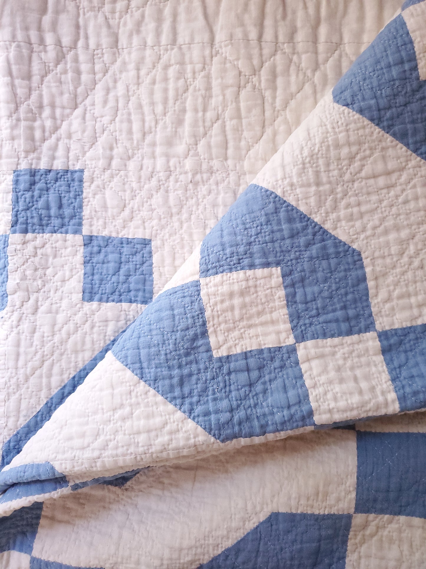 Blue and White Jacob's Ladder Antique Quilt