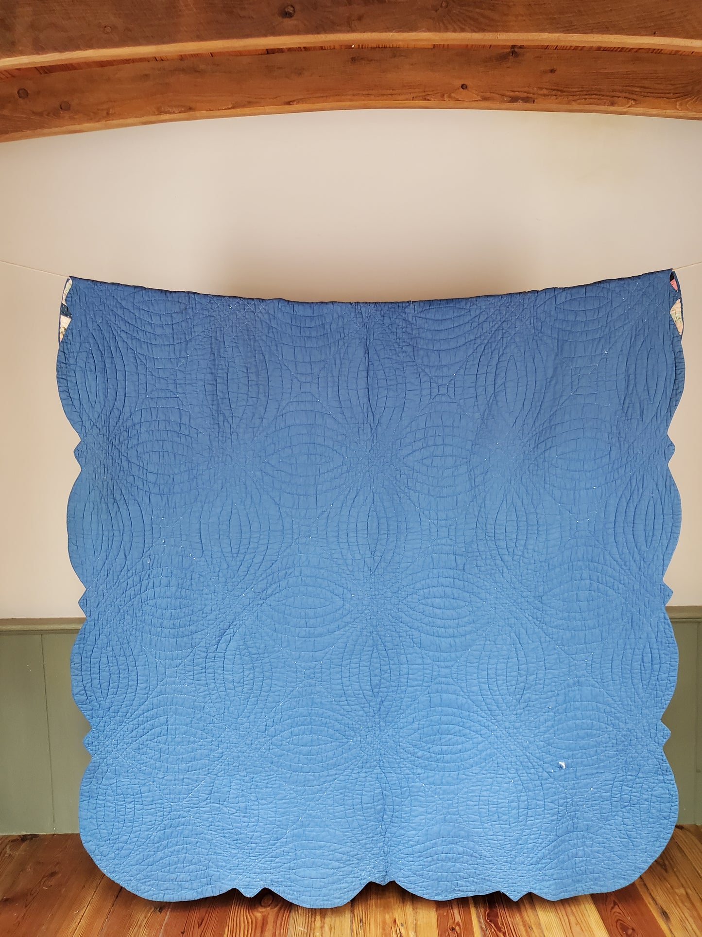 Vintage Blue and Feed Sack Wedding Rings Quilt, ca 1930