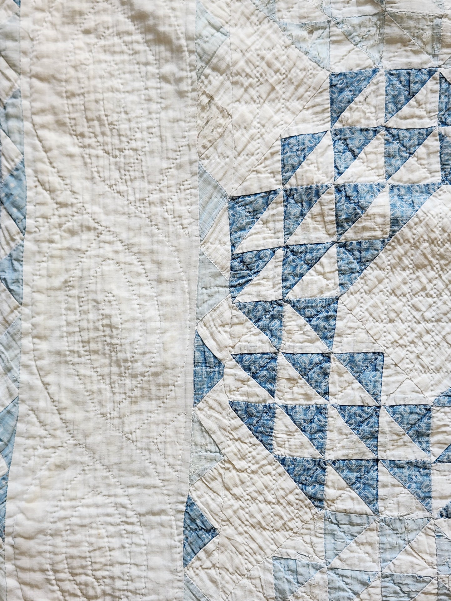 Well-Loved Antique Ocean Waves Quilt c1900