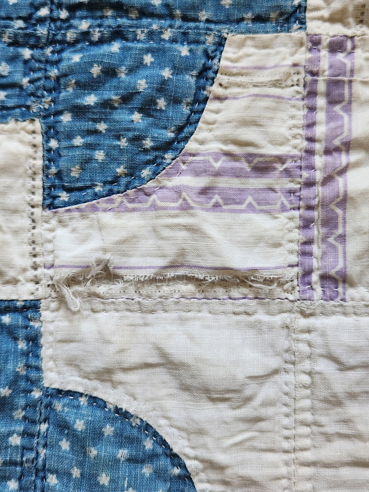 Antique Blue & White Drunkard's Path Quilt c1920