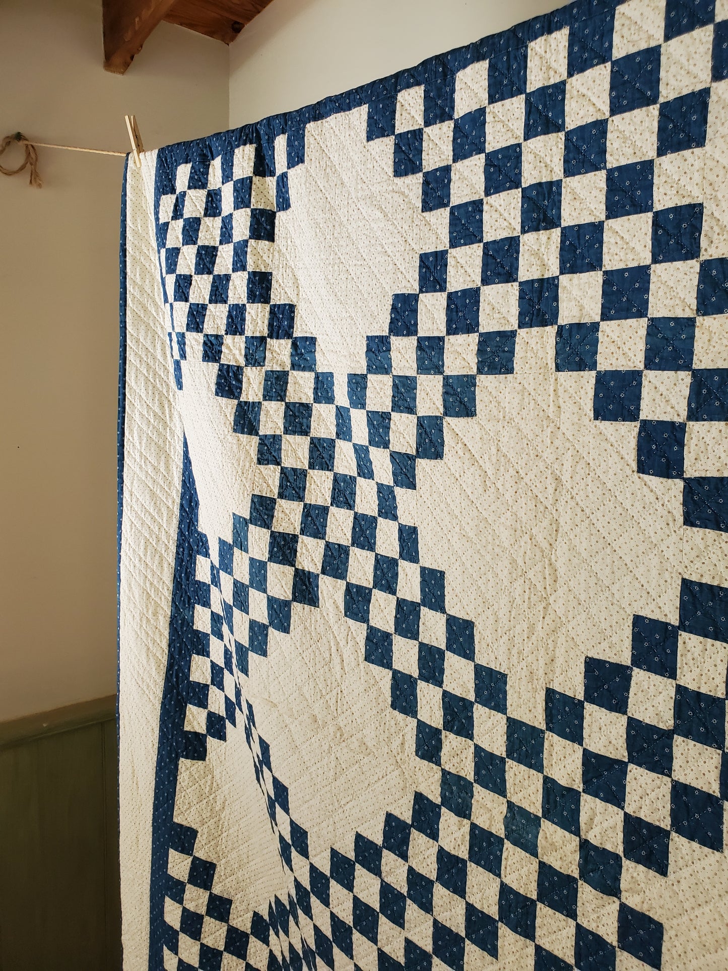 Indigo and White Double Irish Chain Antique Quilt, ca 1900