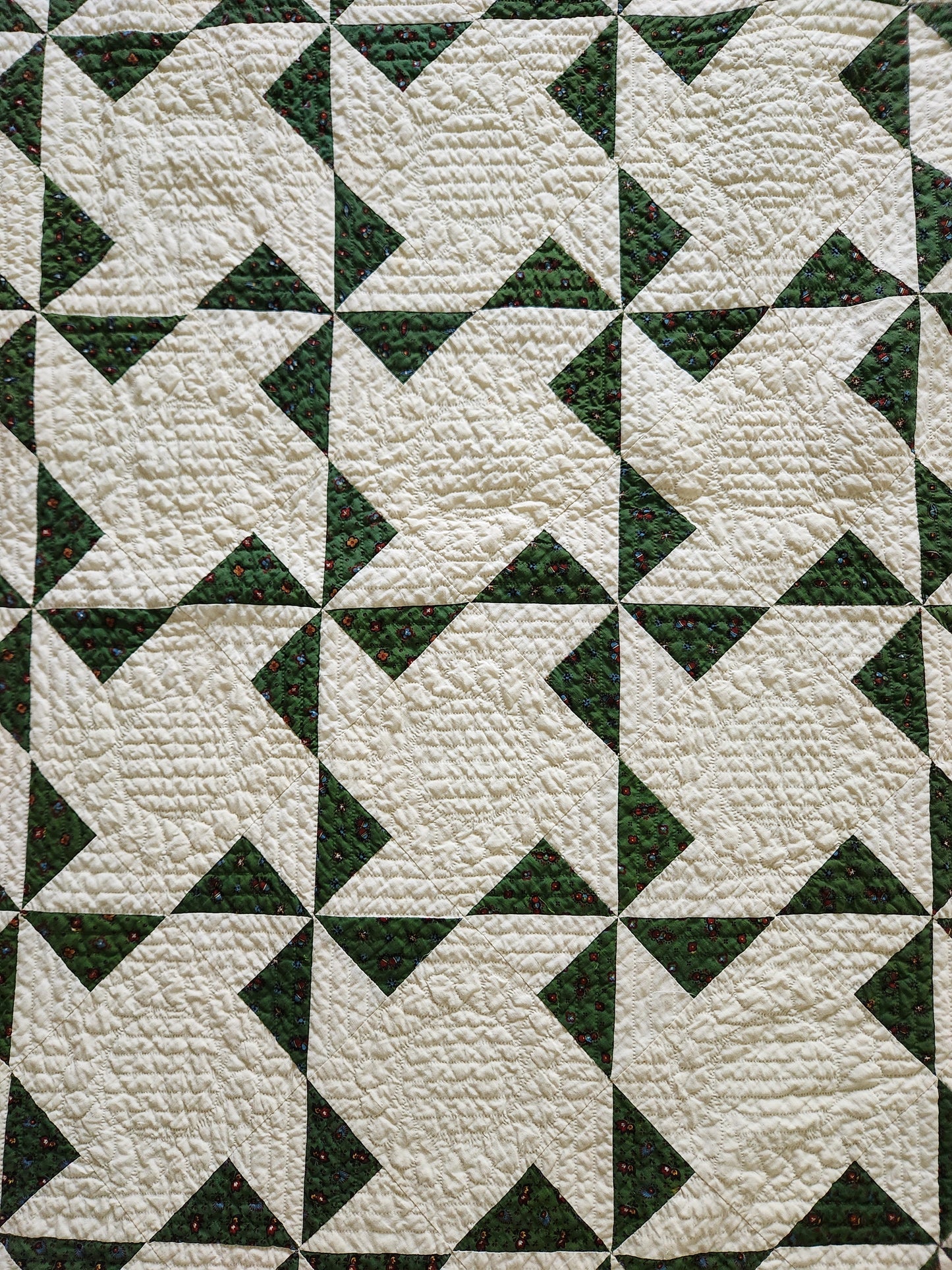 Antique Green & White Pinwheel Quilt c1840