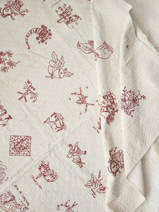 Antique Redwork Quilt c1890