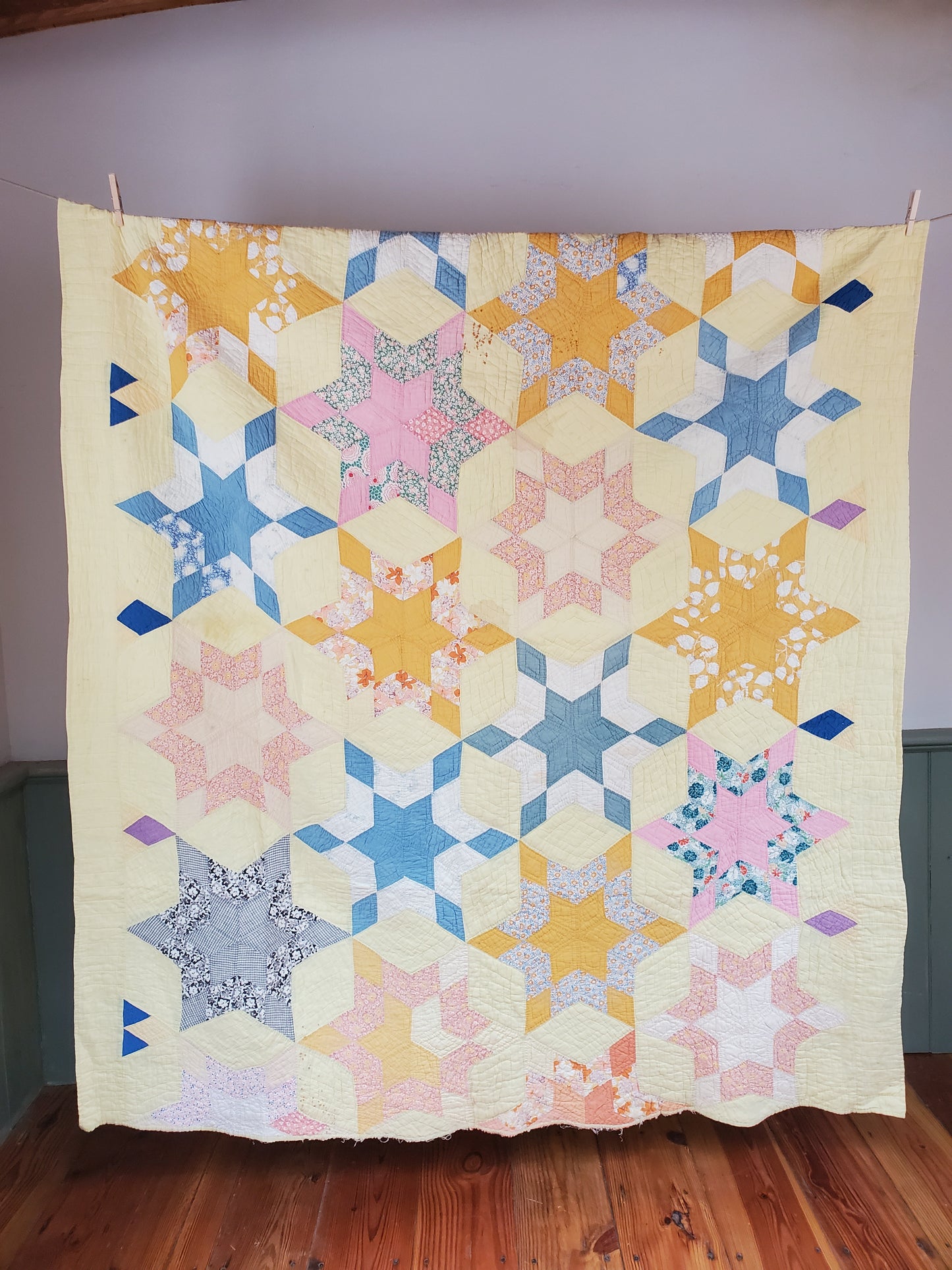 Feed Sack Star Vintage Quilt, ca 1930