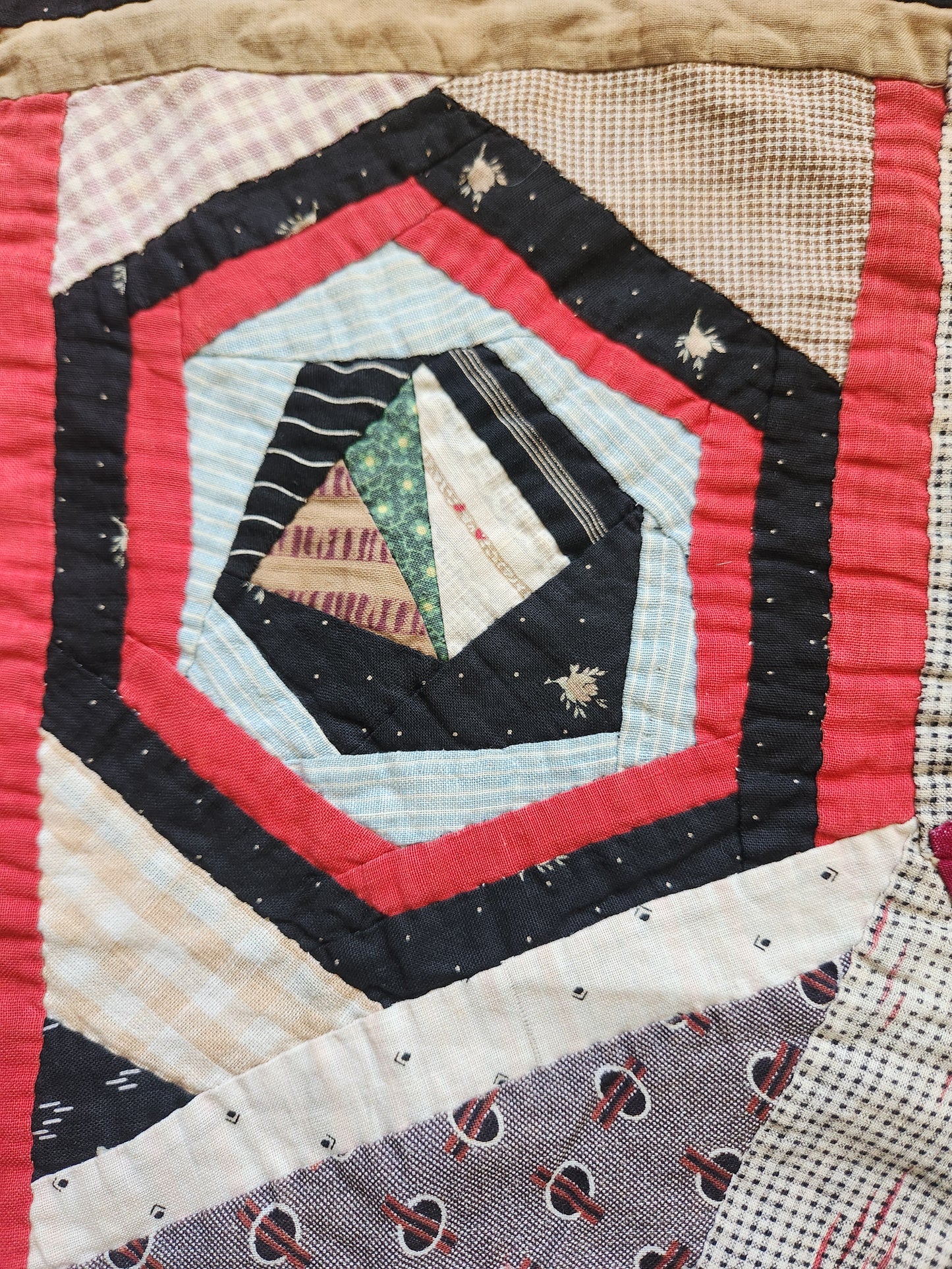Antique Unfinished Foundation Pieced Quilt Top c1900