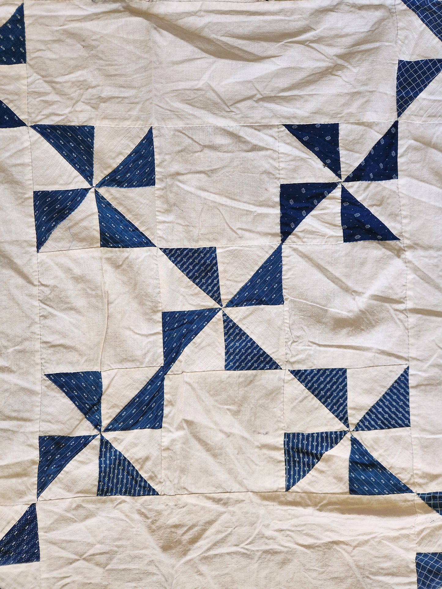 Antique Blue & White Pinwheel Quilt Top c1900
