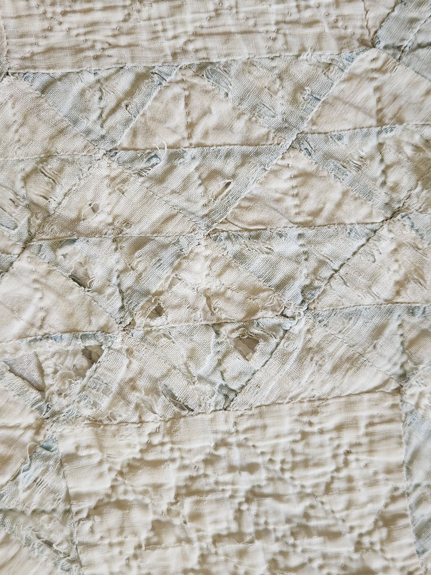 Well-Loved Antique Ocean Waves Quilt c1900