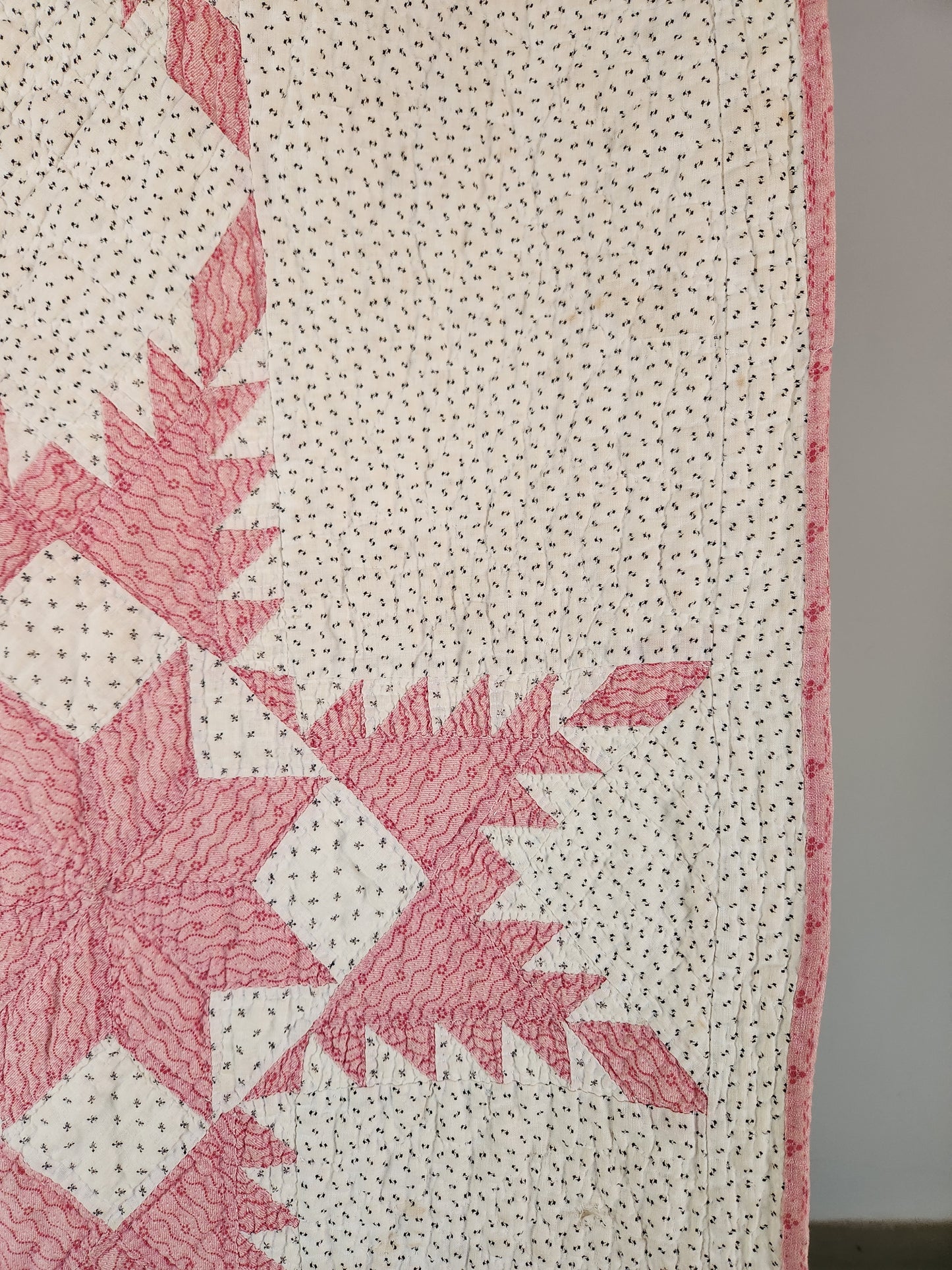 Antique Pink and White Feathered Star Quilt c1890