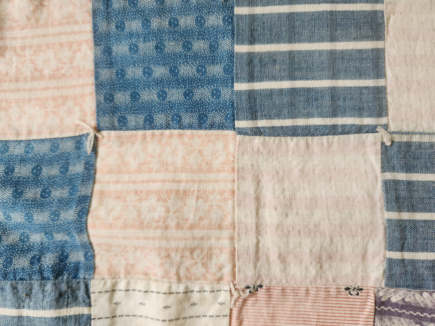 Antique Hand Tied 16 Patch Crib Quilt