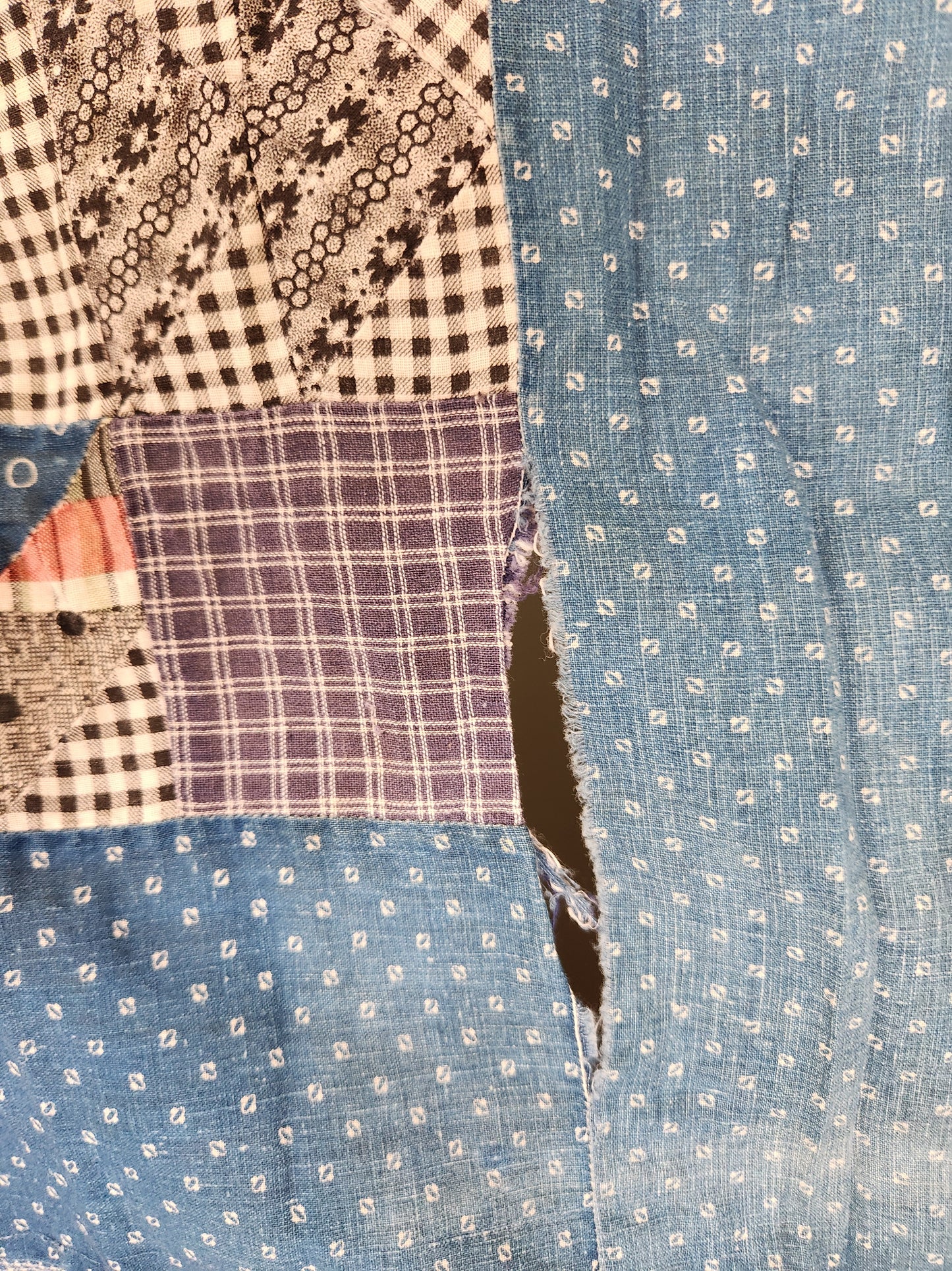 Antique Indigo Patchwork Quilt Top c1900
