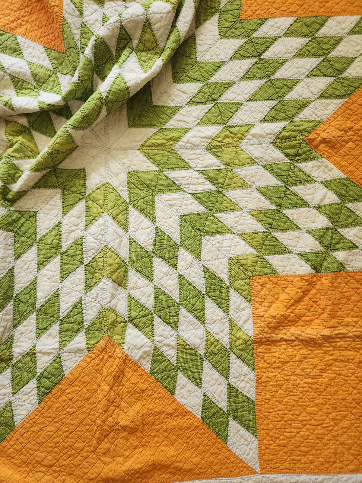 Antique Green and Orange Mathematical Star Quilt