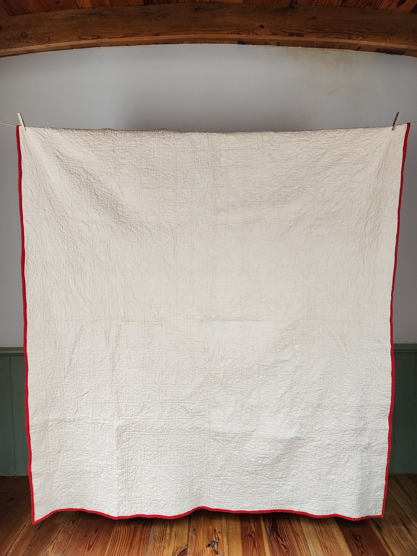 Antique Red & Green Drunkard's Path Quilt ca 1900