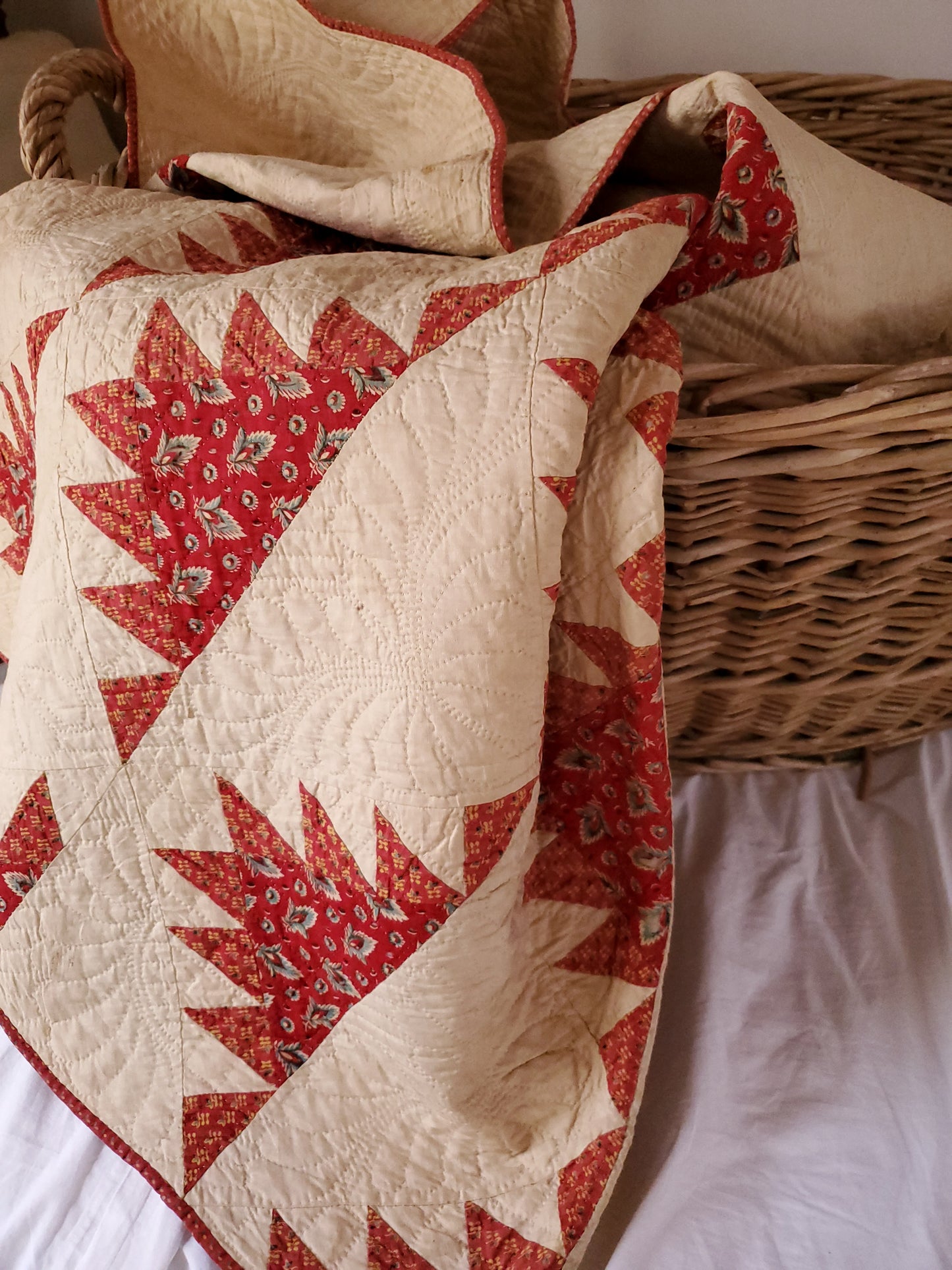 Mid 19th Century Red and White Antique Delectable Mountain Quilt
