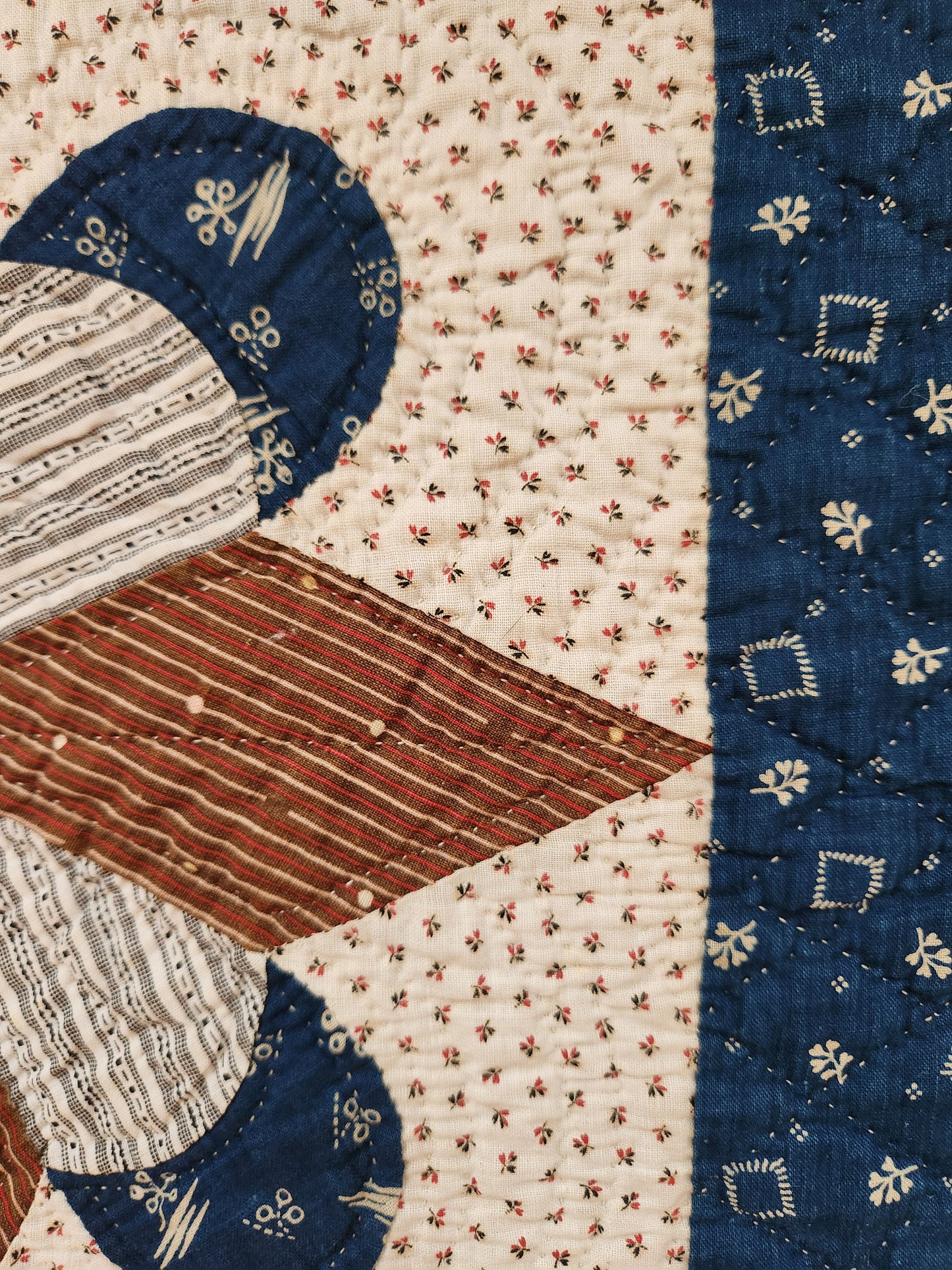 Antique Indigo & White Patchwork Crown Quilt c1890